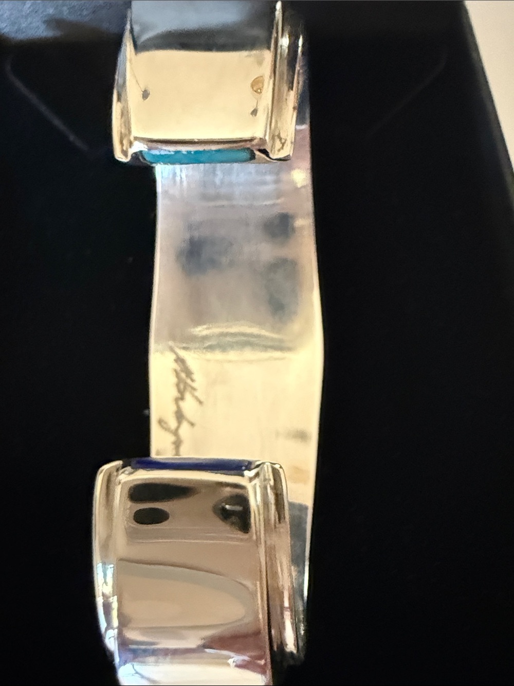 Marlin Honhongva Sterling Cuff Bracelet Contemporary Multi-Cobble Stone Inlays - Picture 10 of 12